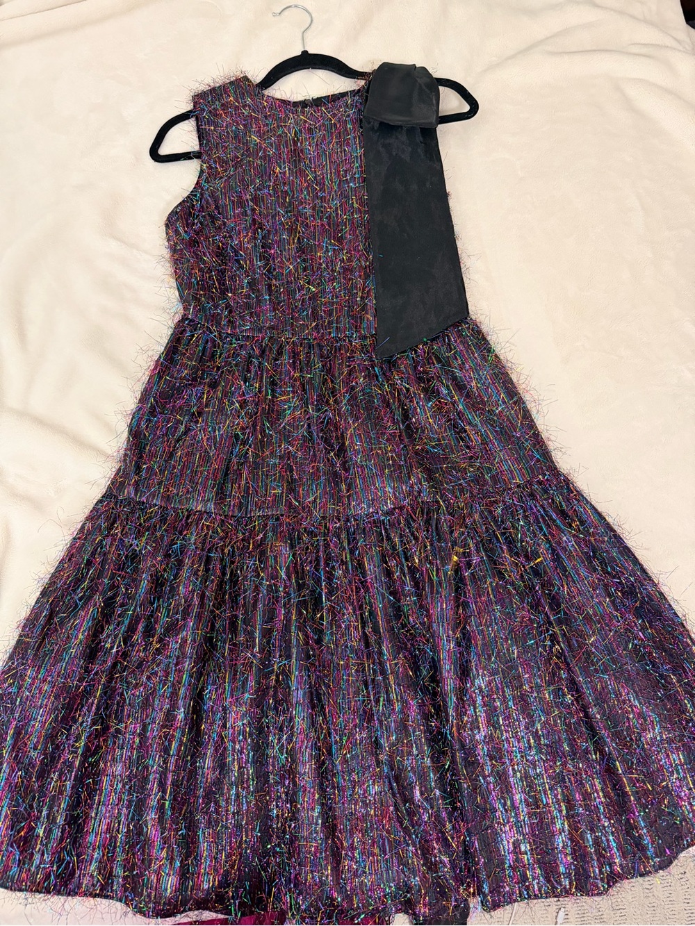 Halogen Multi-Color Tiered Party Dress with Black Bow